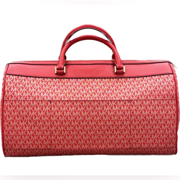 Michael Kors Travel XL Large Duffle Bag Signature MK Bright Red Gold - Picture 3 of 5